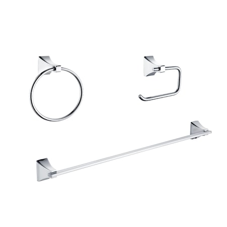 Paradise Bathworks Shangri-La, 3pc Bath Set, Chrome, Towel Ring, 18" Bar, Paper Holder 64826